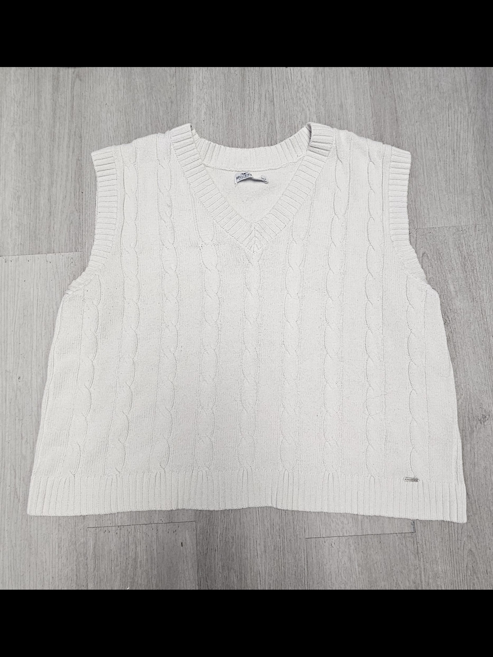 Y2K Hollister Womens White Cable Knit V-Neck Sweater Vest Size Large Holliater